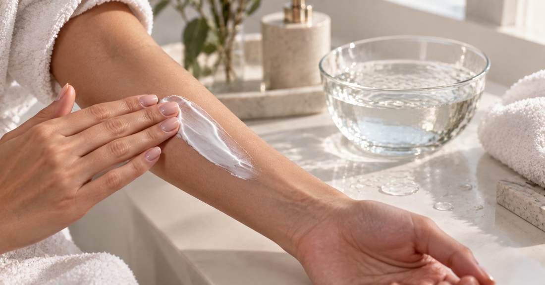 Person adjusting shower temperature in a bathroom, illustrating a discussion of shower water and psoriasis based on available evidence.