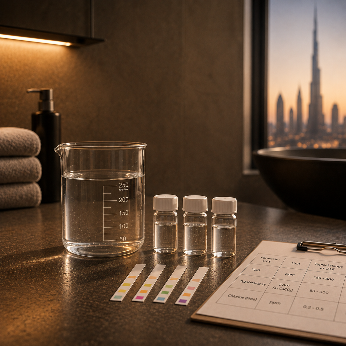 UAE Shower Water Data Reference: TDS, Hardness and Chlorine Limits by Emirate