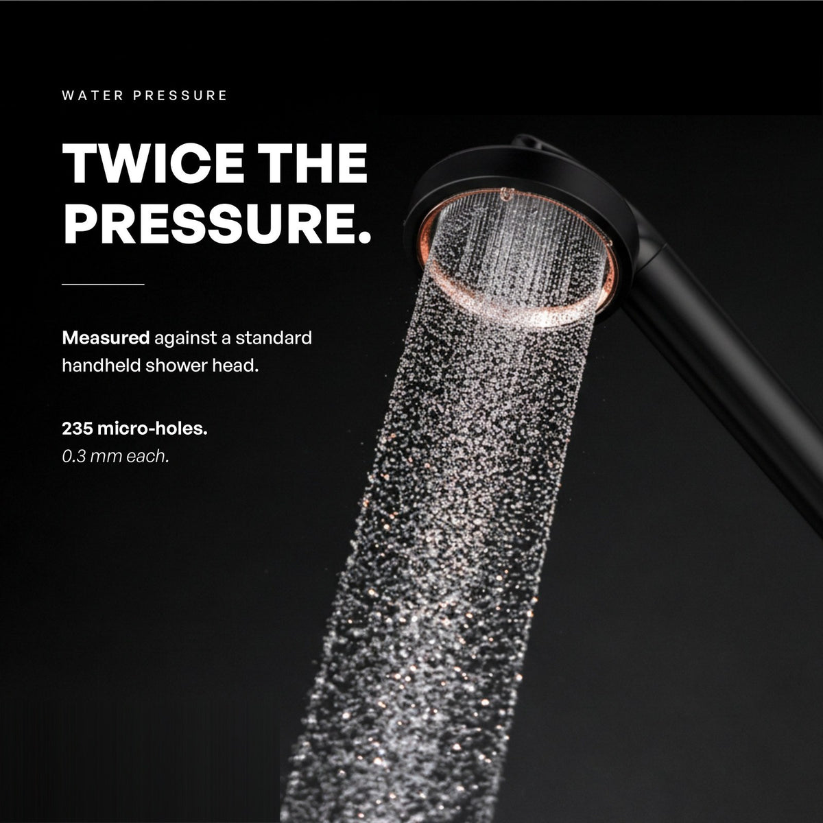 SOAH Black Edition illustrating high-pressure shower performance with precision-engineered spray holes.