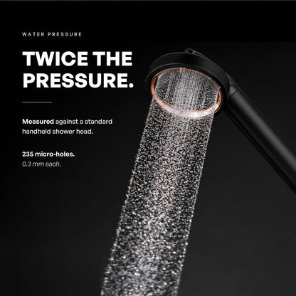SOAH Black Edition illustrating high-pressure shower performance with precision-engineered spray holes.