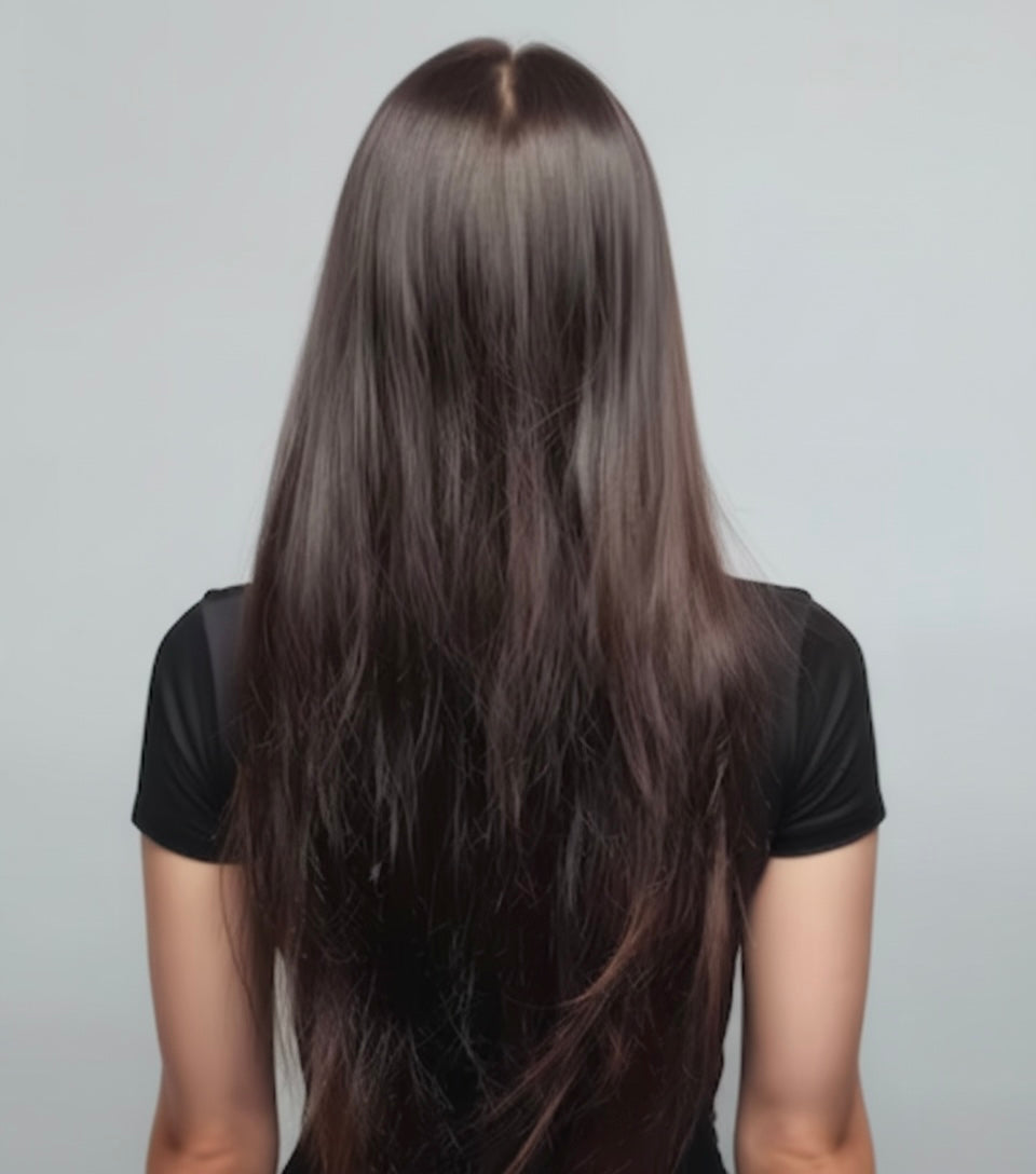 Hair texture damaged by UAE’s hard water before installing a SOAH shower filter. Dull, frizzy strands caused by chlorine, limescale, and chemical build-up.