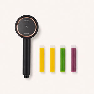 SOAH Black Edition shower head with four Vitamin C refills for approximately 8 months of use.