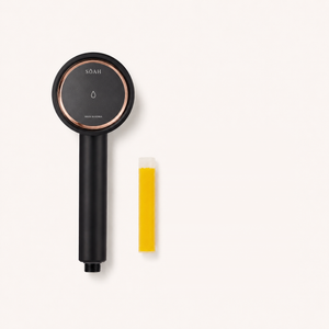 SOAH Black Edition shower head with first Vitamin C refill installed.