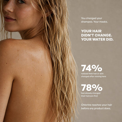 Editorial image illustrating shower water quality and daily beauty routines in the UAE.