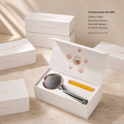 SOAH Chrome Edition packaging with payment options, warranty information and premium product presentation.