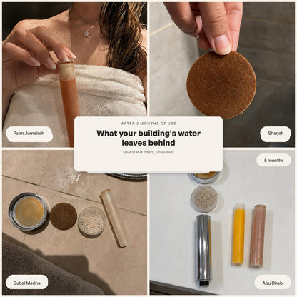 Used SOAH Chrome Edition filter cartridges from UAE customers illustrating real-world replacement over time.