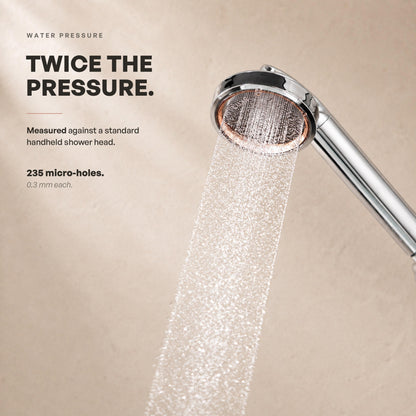 SOAH Chrome Edition illustrating high-pressure performance with 235 precision micro-holes for a comfortable daily shower.