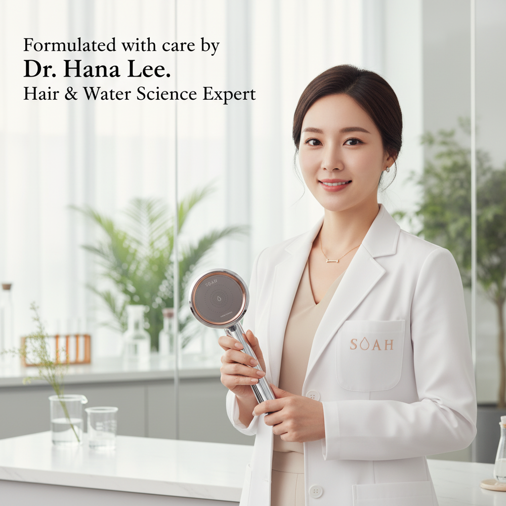 Korean water and hair care doctor recommending SOAH Vitamin C shower head for better skin and hair in the UAE