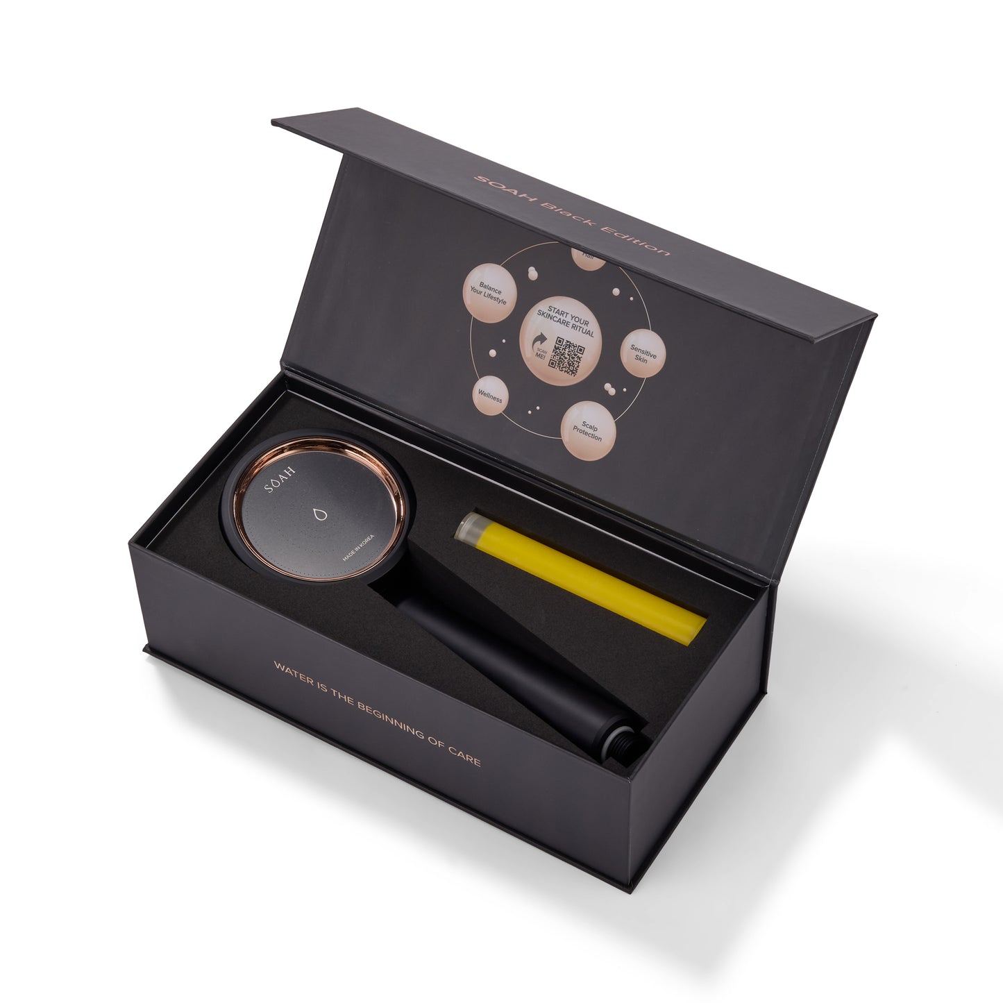 SOAH Black Edition Vitamin C shower filter in luxury open box packaging