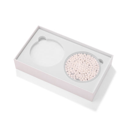 SOAH Long-Term Care Kit open box with antibacterial filter beads and microfiber filter on white background.