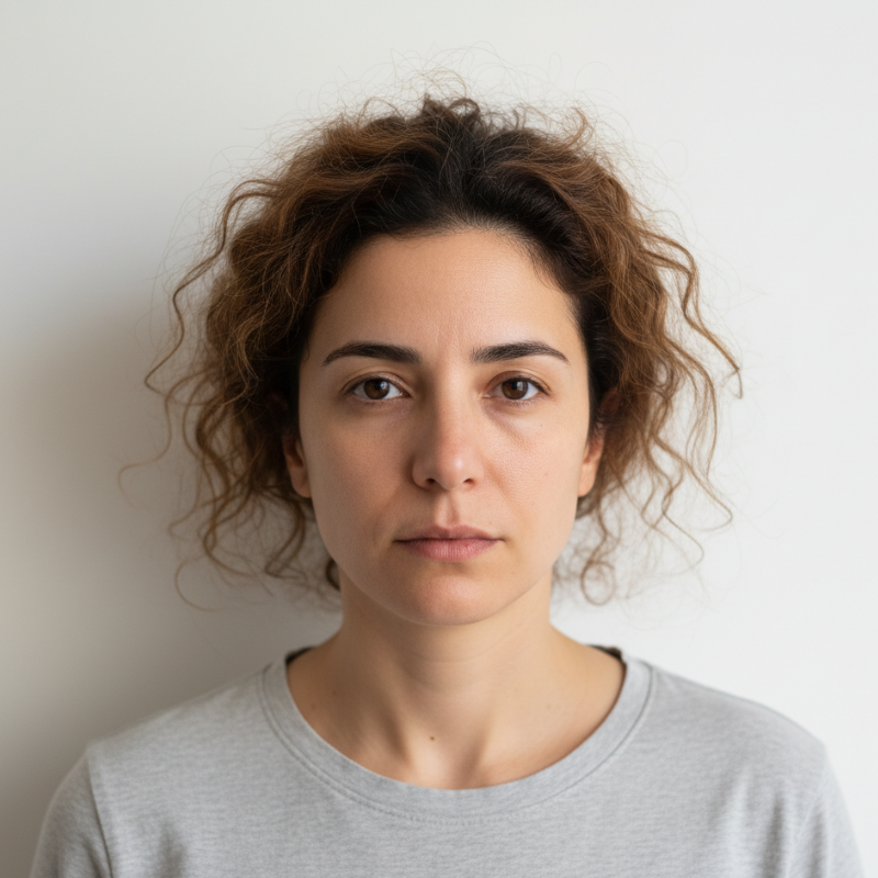 Close-up of a woman’s face before using SOAH shower filter, dull skin visible